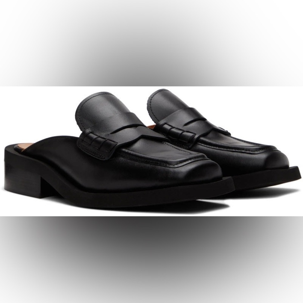 Ganni black leather loafer mules - Picture 1 of 3
